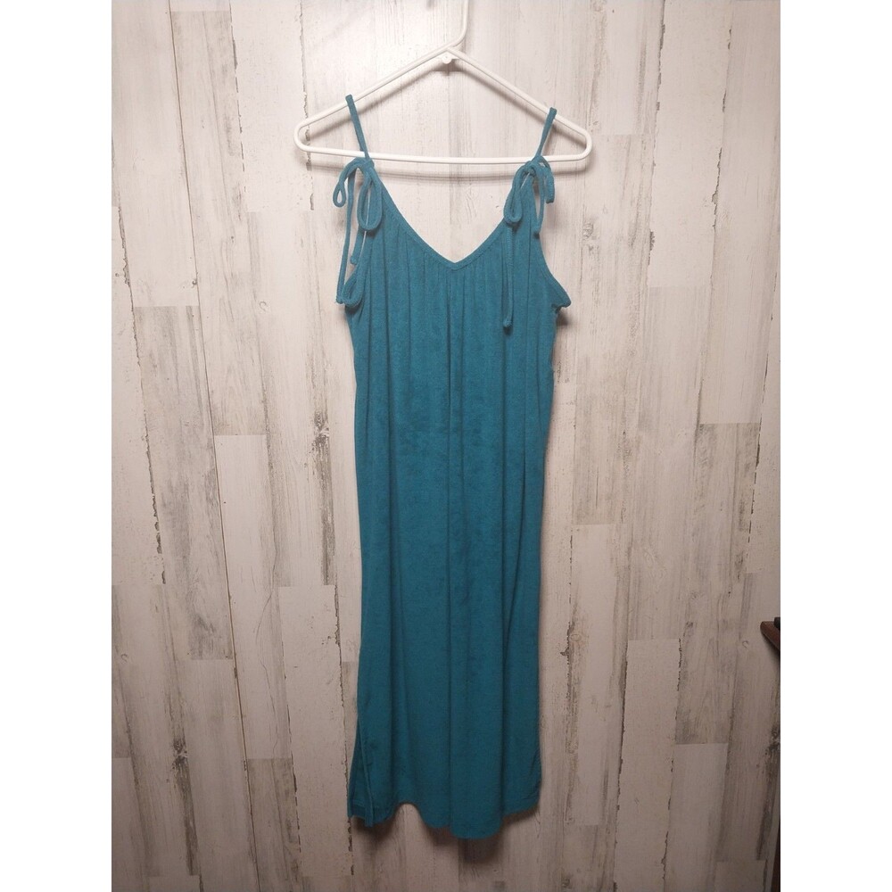 Old Navy Tie Strap Midi Swing Dress Terry Cloth Mediterranean Sea Blue Large